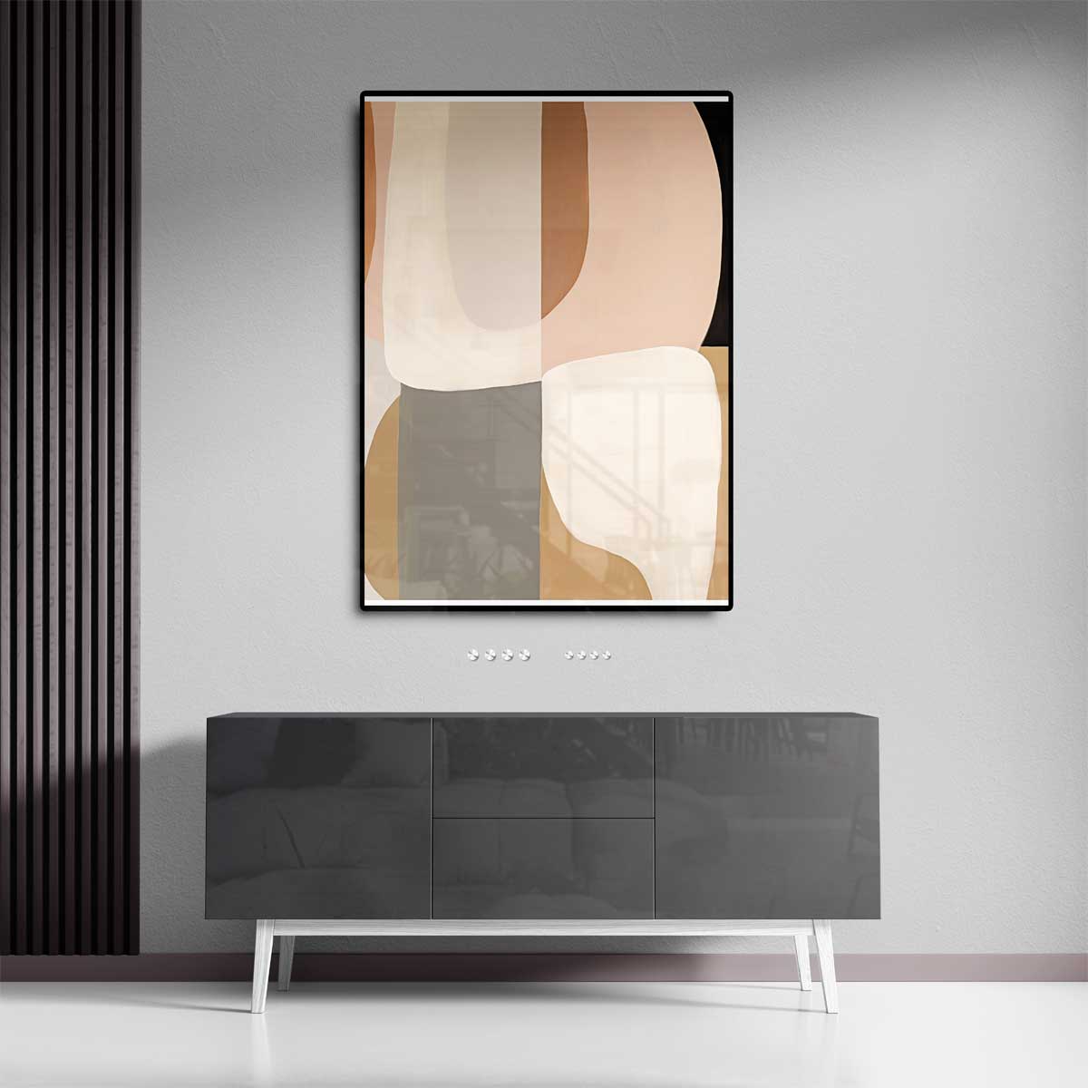 Minimalistische Abstractie in Aardetinten – staande wandkunst voor woonkamer of interieur