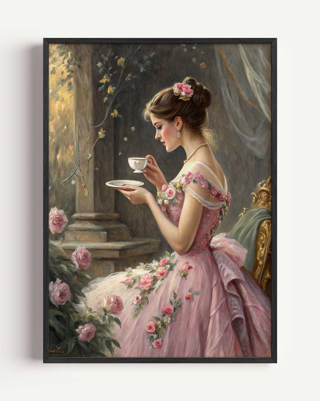 Romantische Theemoment – paas portret poster als wanddecoratie