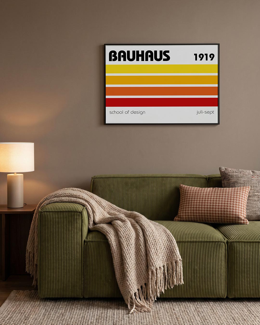Kleurstroken en tekst – geometrische Bauhaus poster in liggend formaat