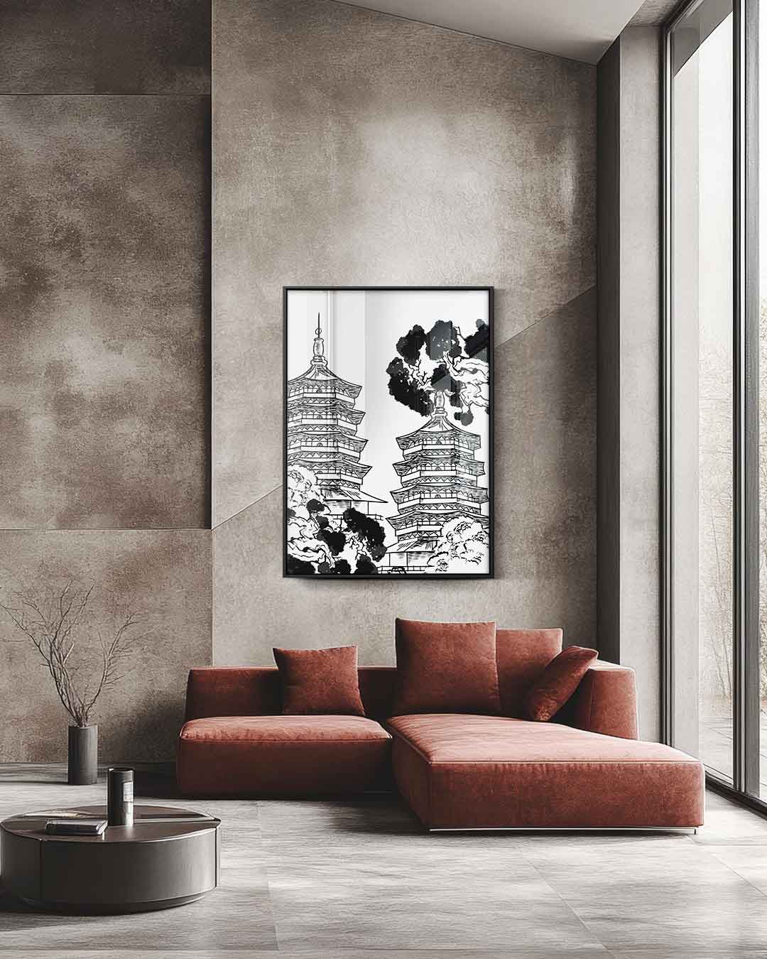 Traditionele Oosterse Pagodes – staande wandkunst voor woonkamer of interieur