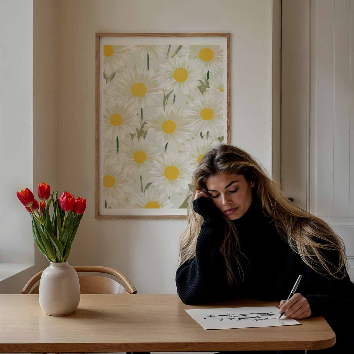 Vrolijke Margrieten – bloemen poster als moderne staande wanddecoratie