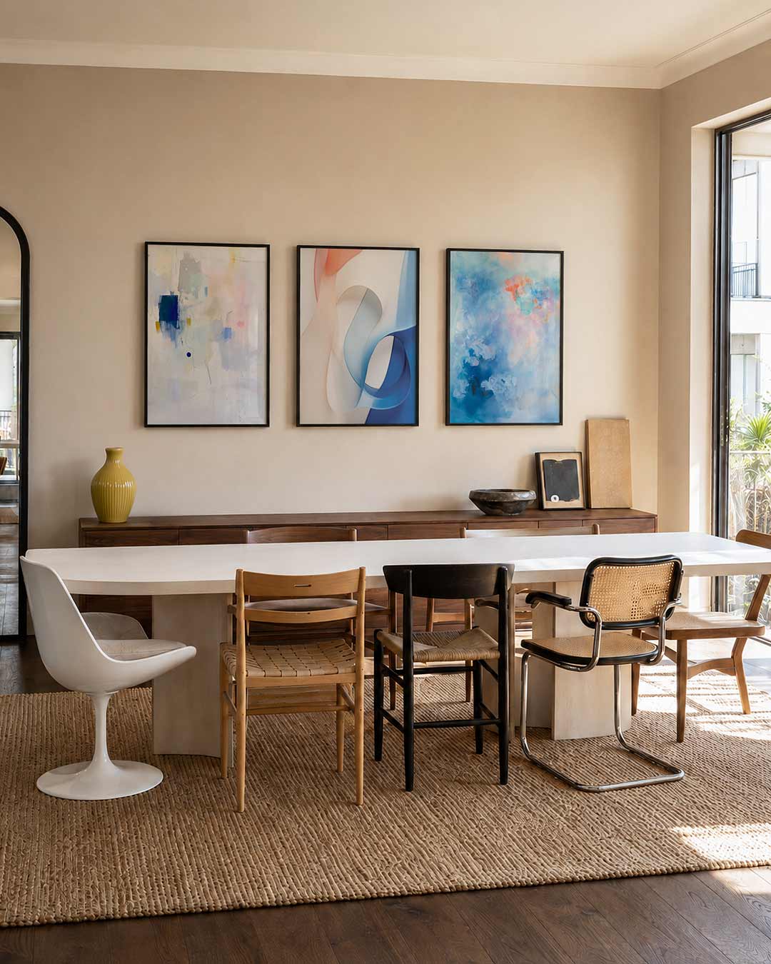 Vorm en kleurenspel driedelige posterset – deze posterset in drie delen toont zachte kleurvlakken met