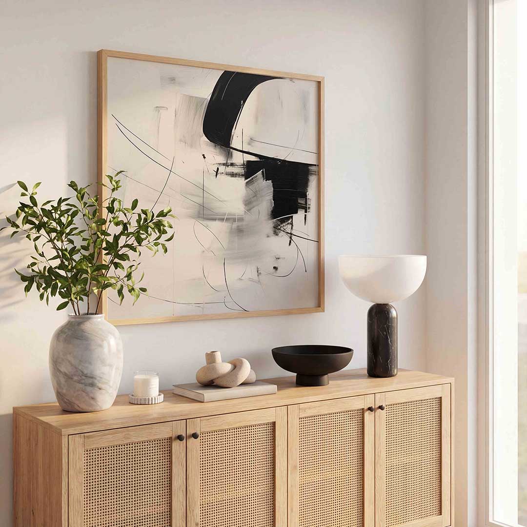 Abstracte lijnen en vormen – kleurrijke poster in vierkant formaat
