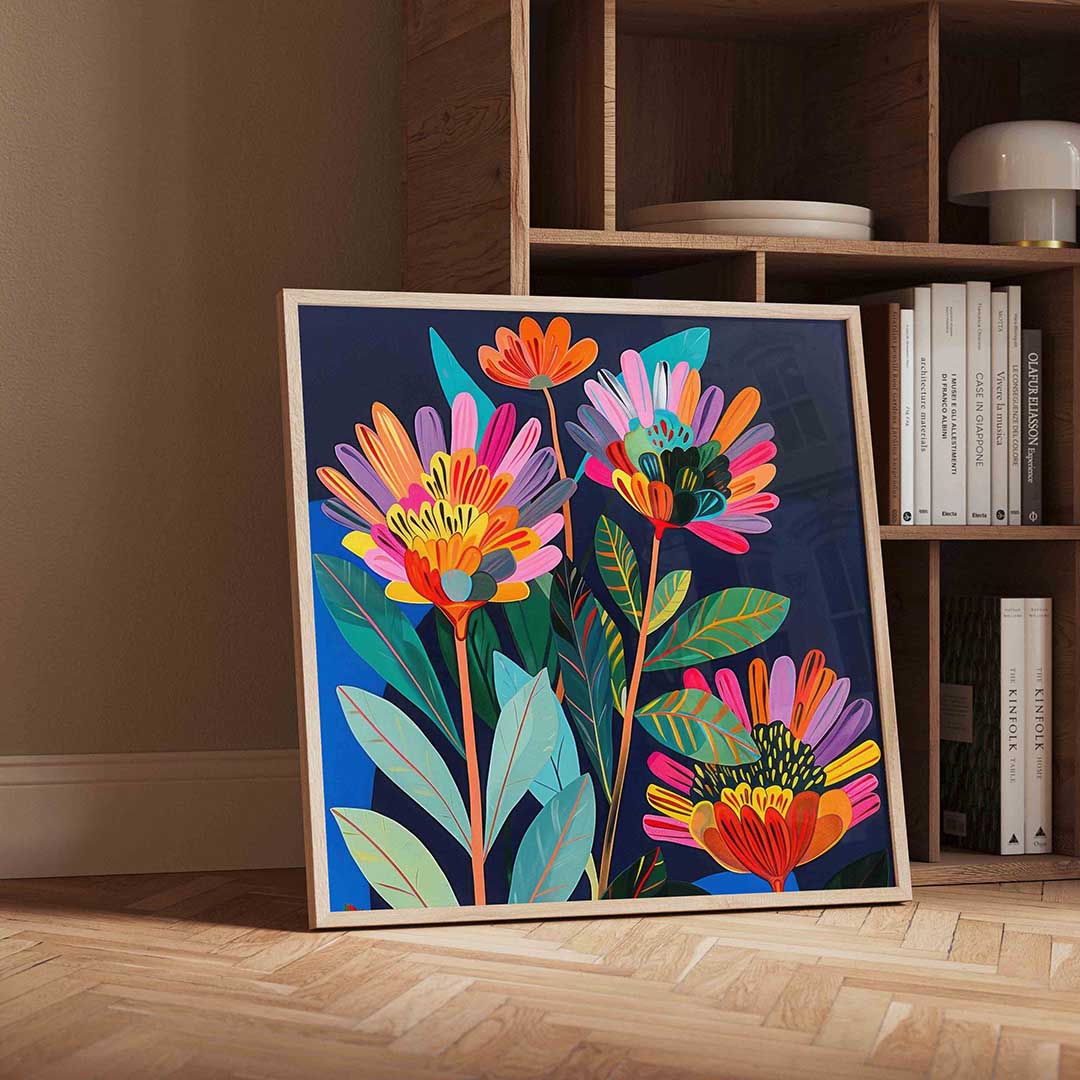 Bloemen en bladeren – geïllustreerde wandkunst als vierkante poster