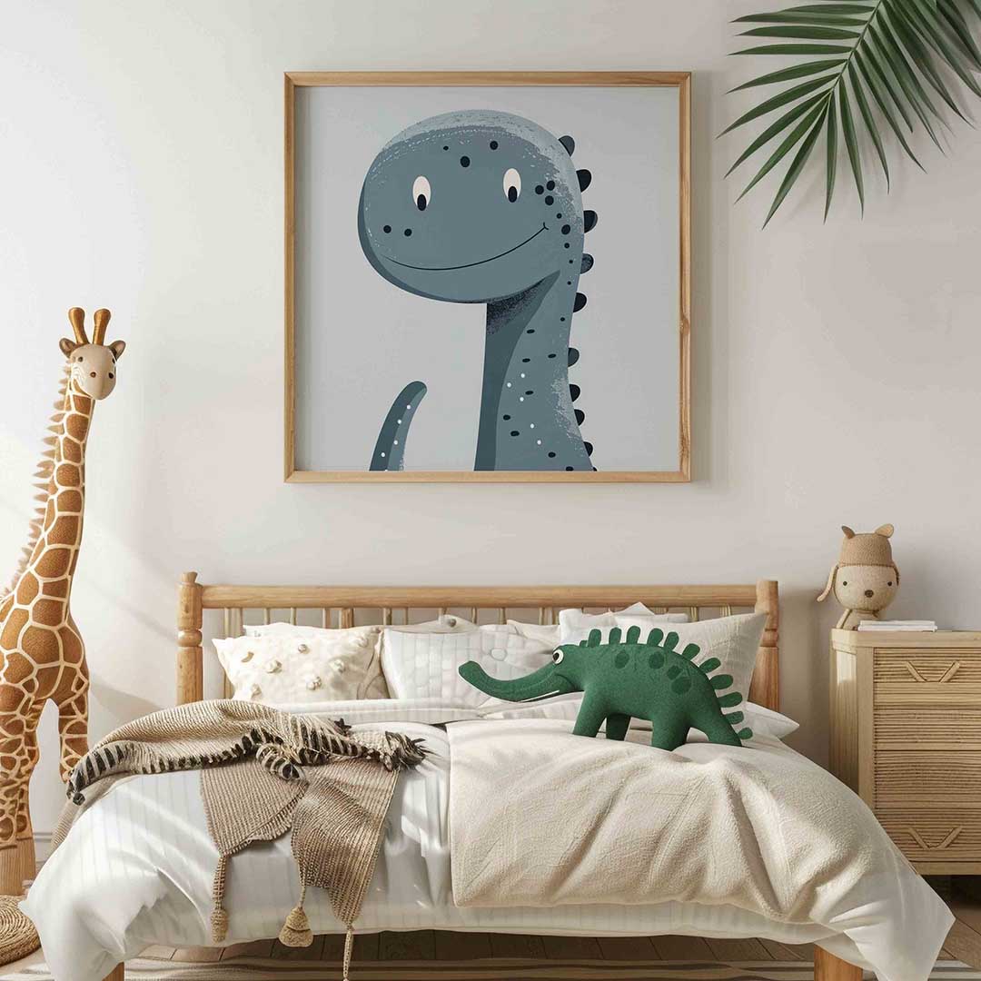 Blauwe dinosaurus – vierkante kinderkamer wanddecoratie van WallArtistic
