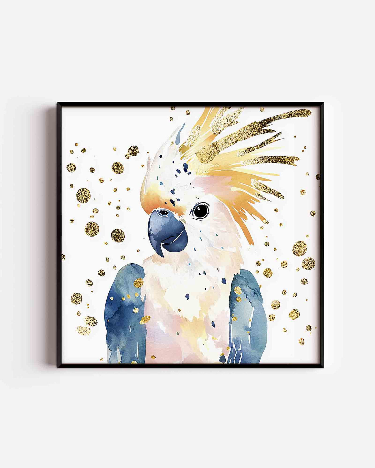 Papegaai met gouden stippen – vierkante dierenposter als wanddecoratie