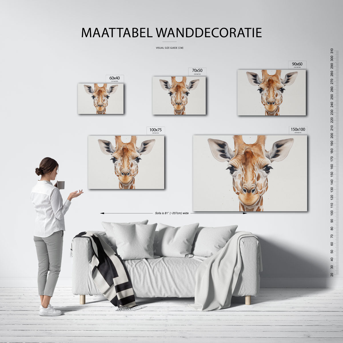 Giraffe portret – kunstwerk op canvas, dibond of plexiglas