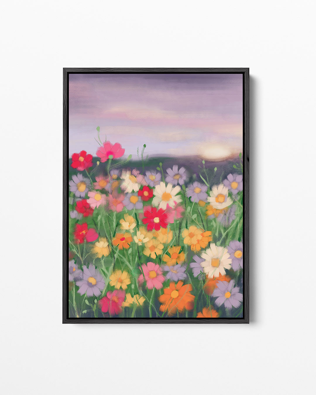 Bloemenveld in schemering – staand wanddecoratie kunstwerk