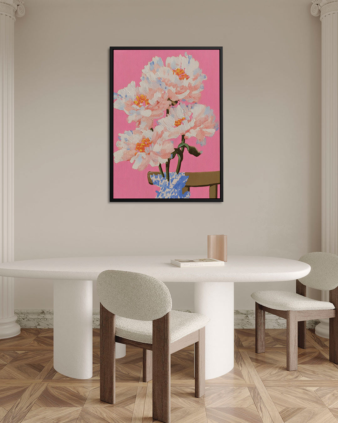 Bloemen op roze achtergrond – Roze – alternatieve weergave van het kunstwerk