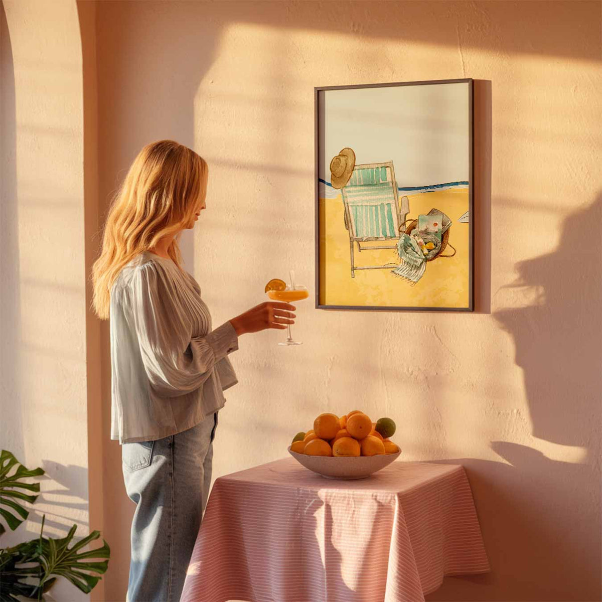 Strandstoel en Hoed – zeedierenposter als moderne staande wanddecoratie