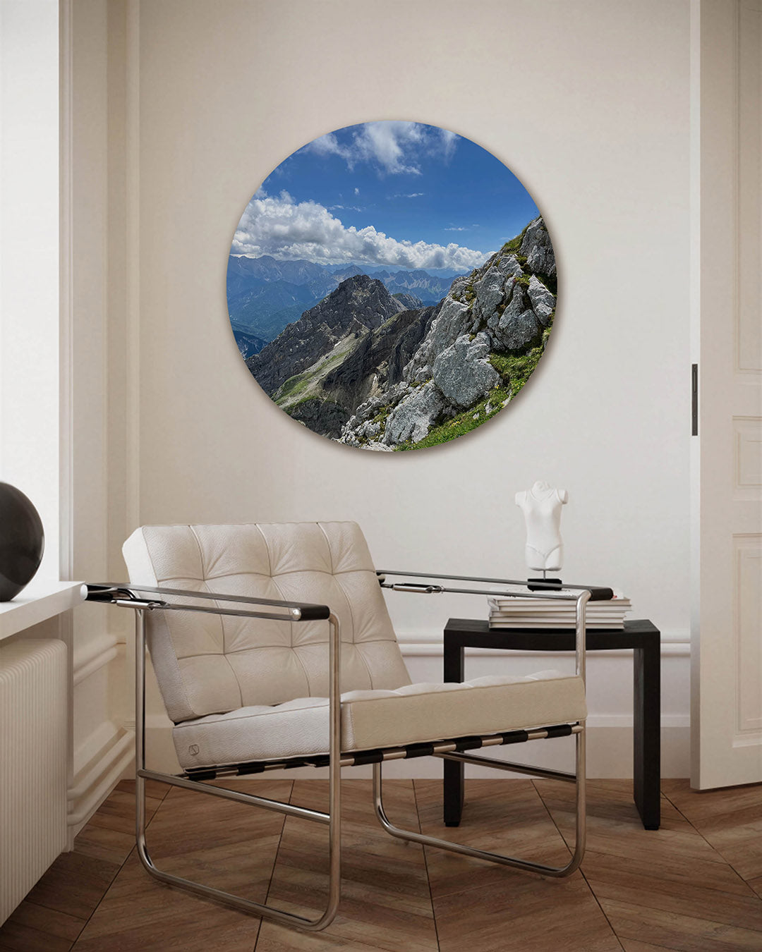 Berglandschap – fotografie muurcirkel als ronde wanddecoratie