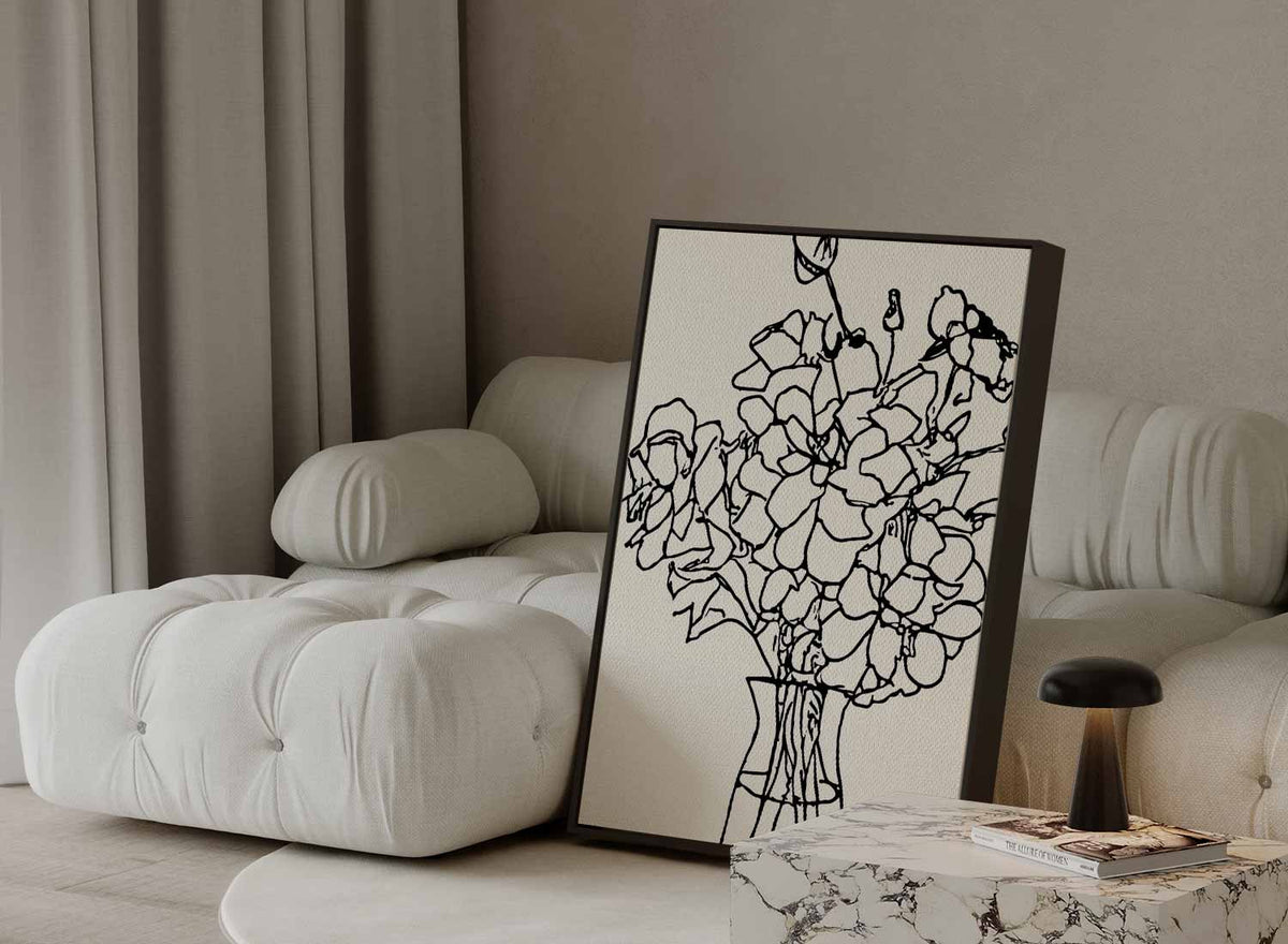 Lijntekening Bloemboeket – plexiglas wanddecoratie in portret formaat