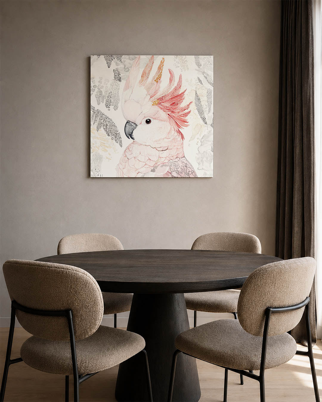 Vogeldetail illustratie kunstwerk – derde productweergave – dit werk toont een gedetailleerde vogel met sierlijke veren en