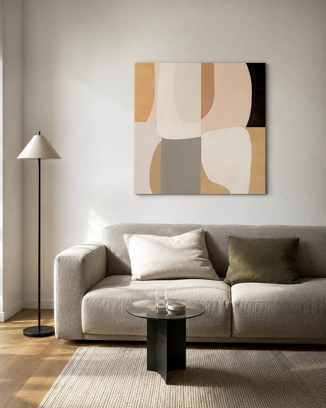Organische vormen compositie kunstwerk – vierkante wanddecoratie – dit kunstwerk toont een harmonie van zachte, organische