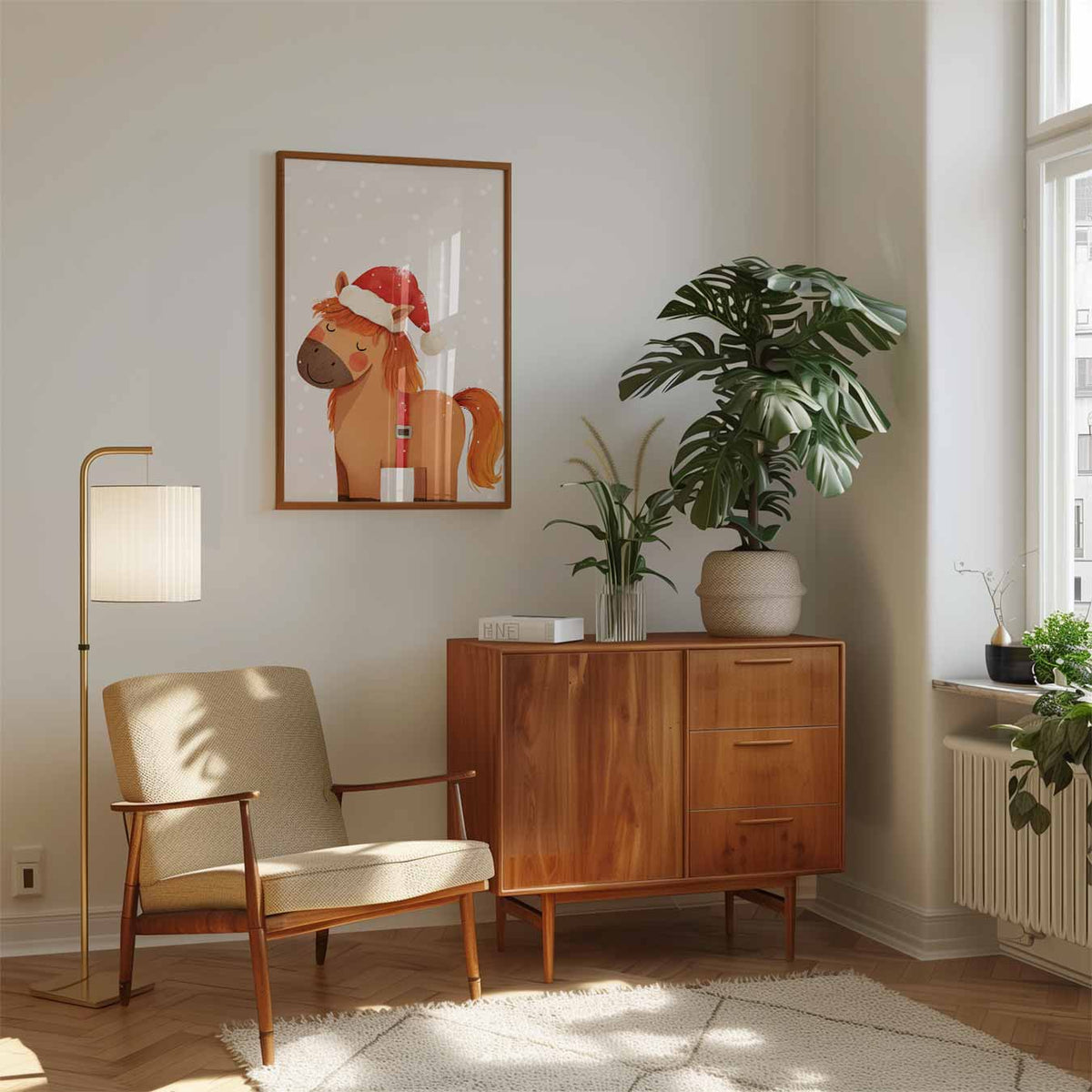 Kerst Pony – speelse wandkunst als portret kinderposter