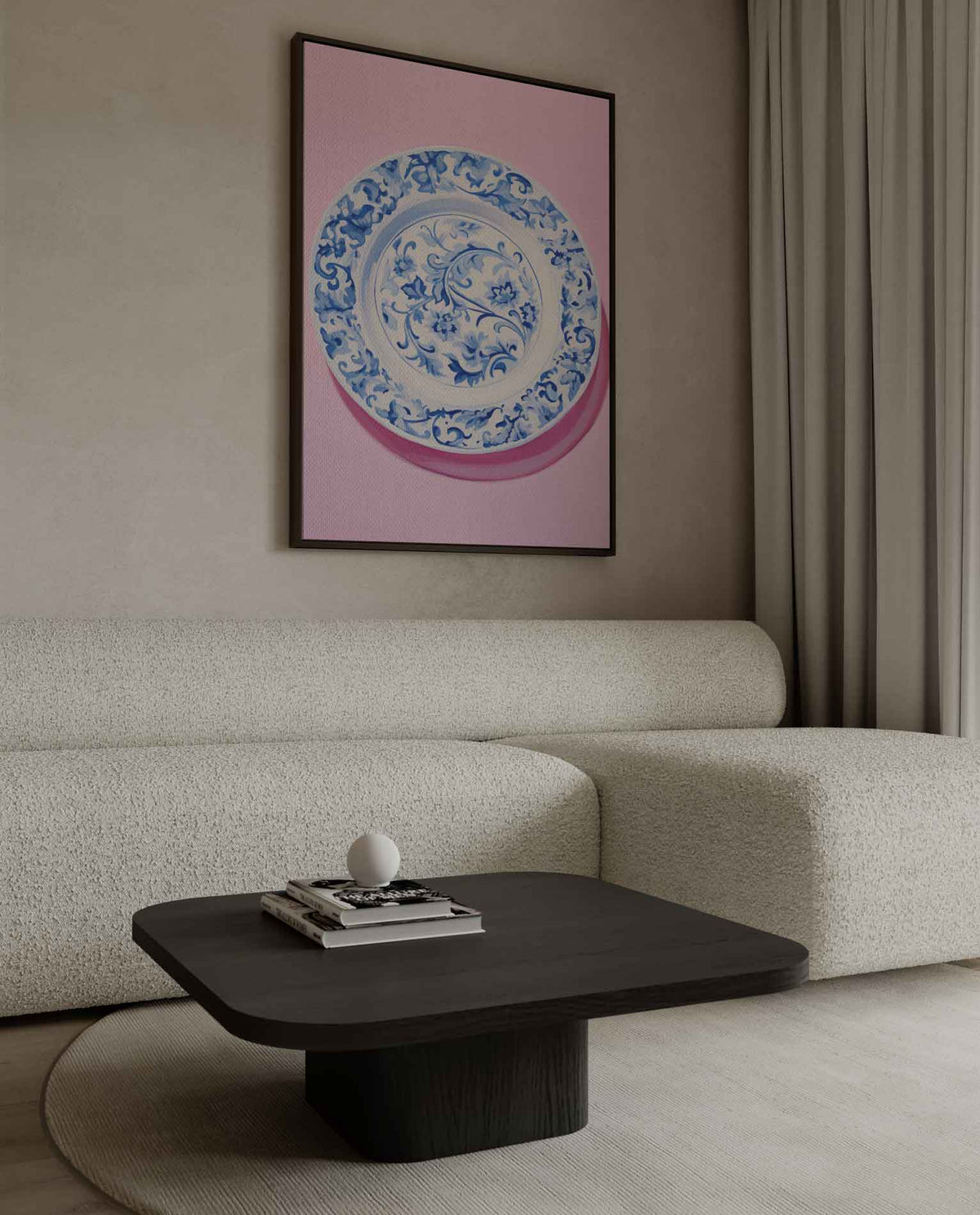 Blauwe Bloemenpracht op Roze – canvas wanddecoratie in portret formaat