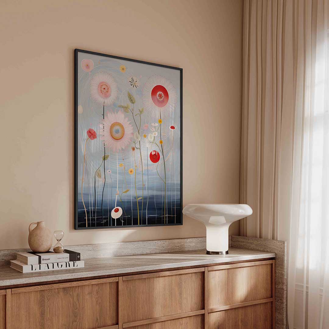 Bloemen en stelen – surreal poster in staand formaat