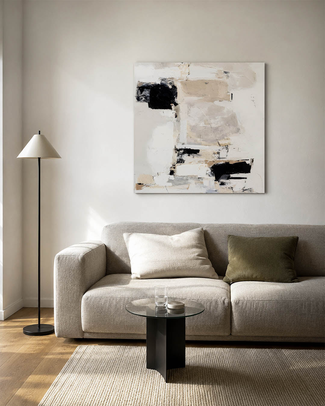 Geometrische compositie kunstwerk – vierkante wanddecoratie – dit werk toont een dynamische mix van rechthoekige en
