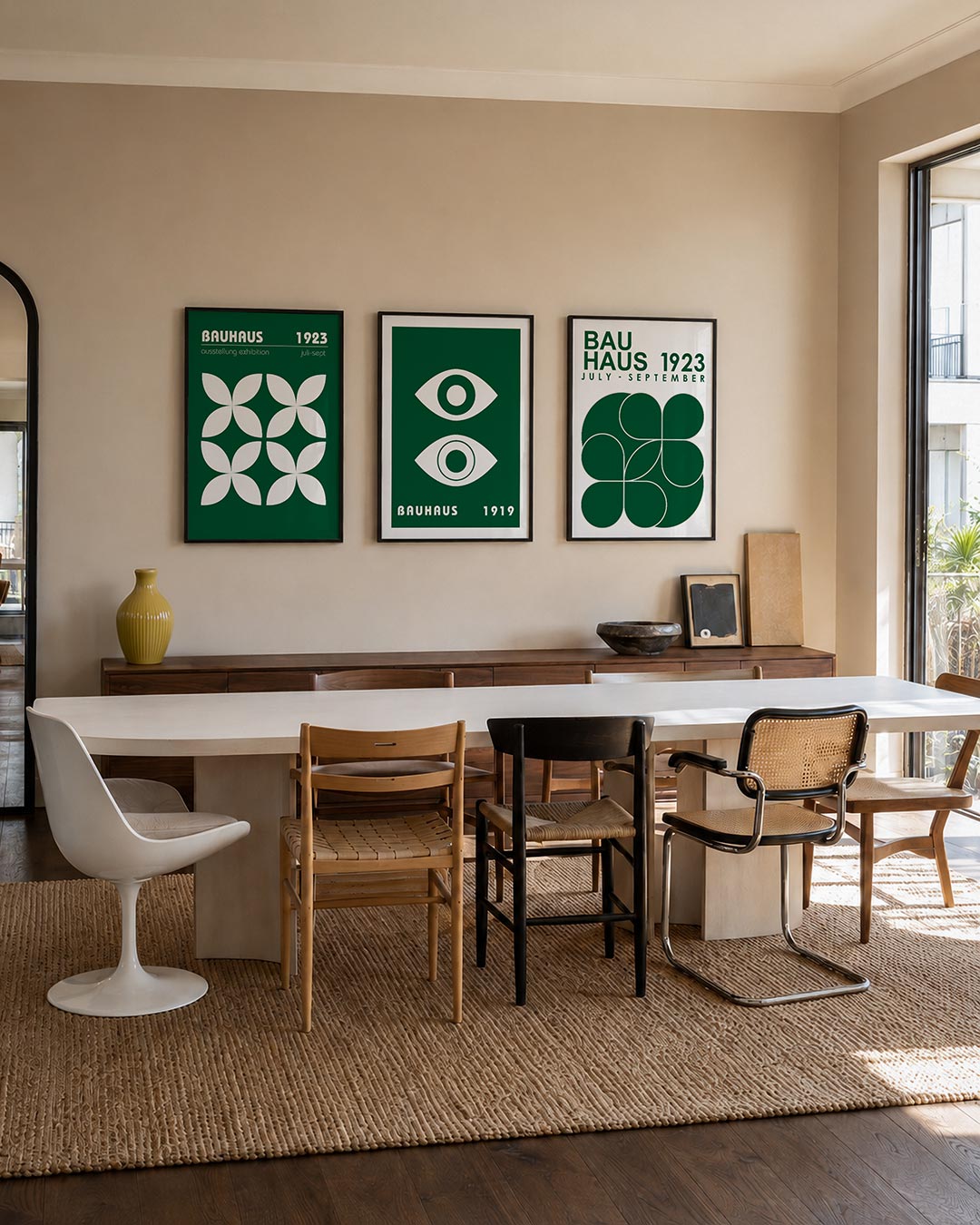 Vormen en vlakken posterset – tweede productweergave – deze posterset in drie delen toont een ritmisch patroon van witte