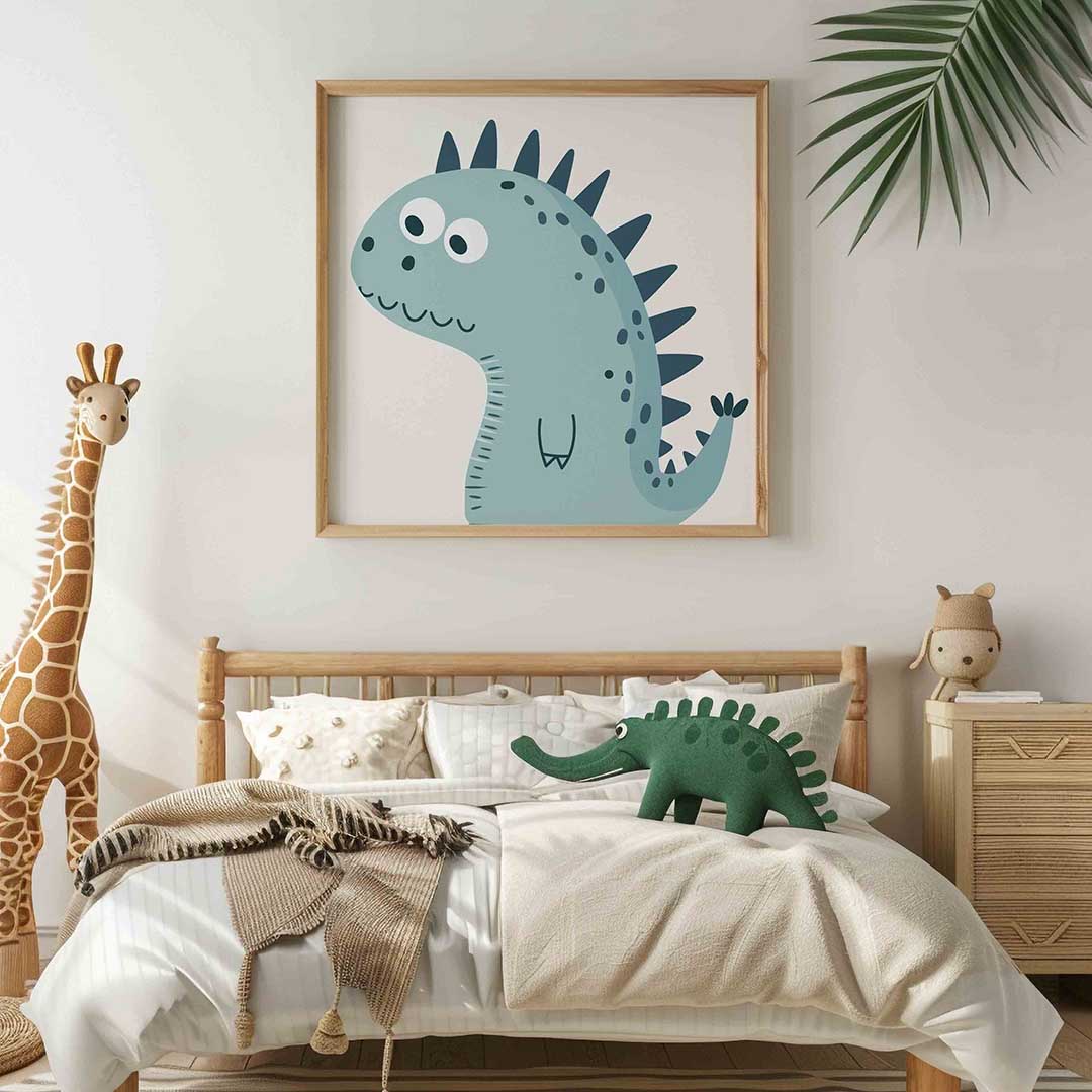 Blauwe dinosaurus – vierkante kinderkamer wanddecoratie van WallArtistic