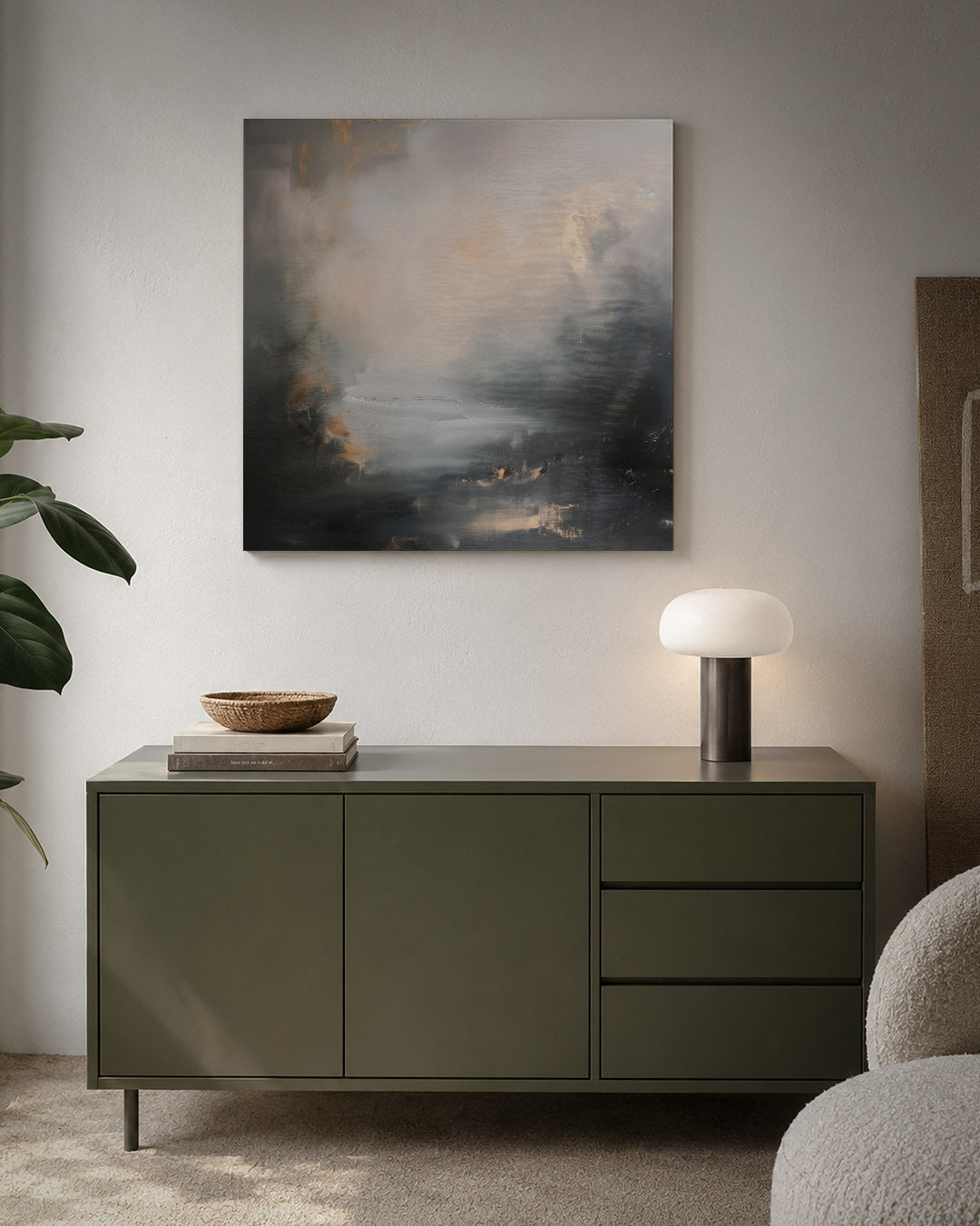 Dromerige kleurencompositie kunstwerk – detailweergave – dit werk toont een vloeiende mengeling van zachte kleuren en vormen