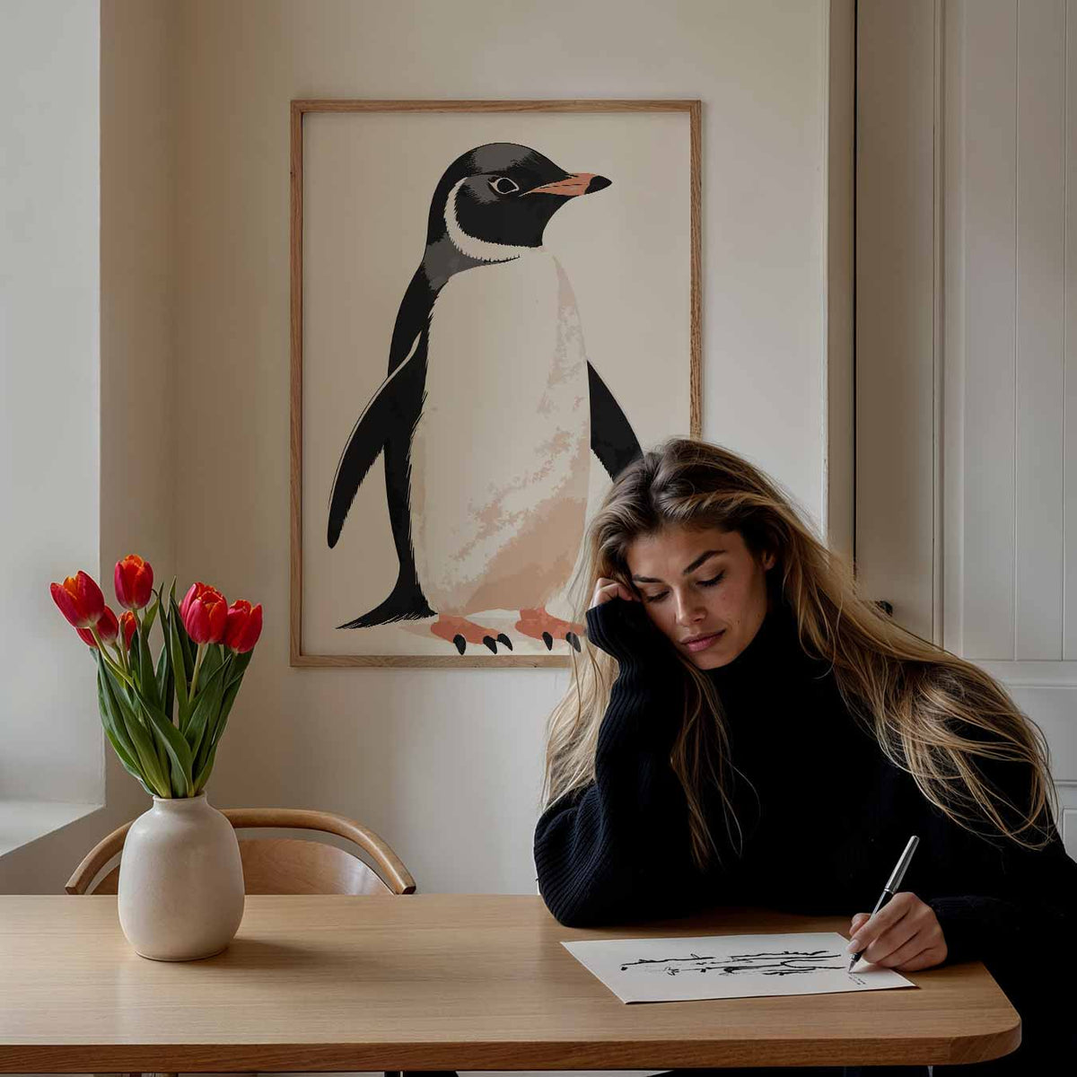 Stijlvolle Pinguïn – staande muurposter voor de kinderkamer