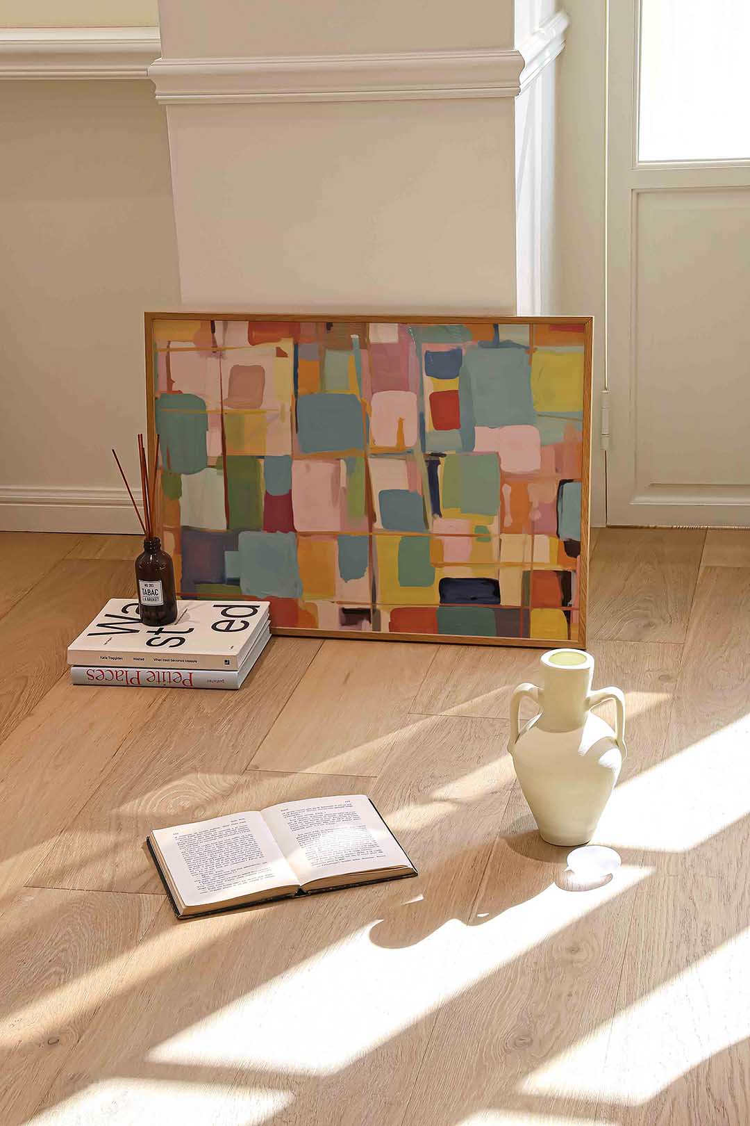 Gekleurde vlakken – liggende kleurrijke abstracte wanddecoratie van WallArtistic