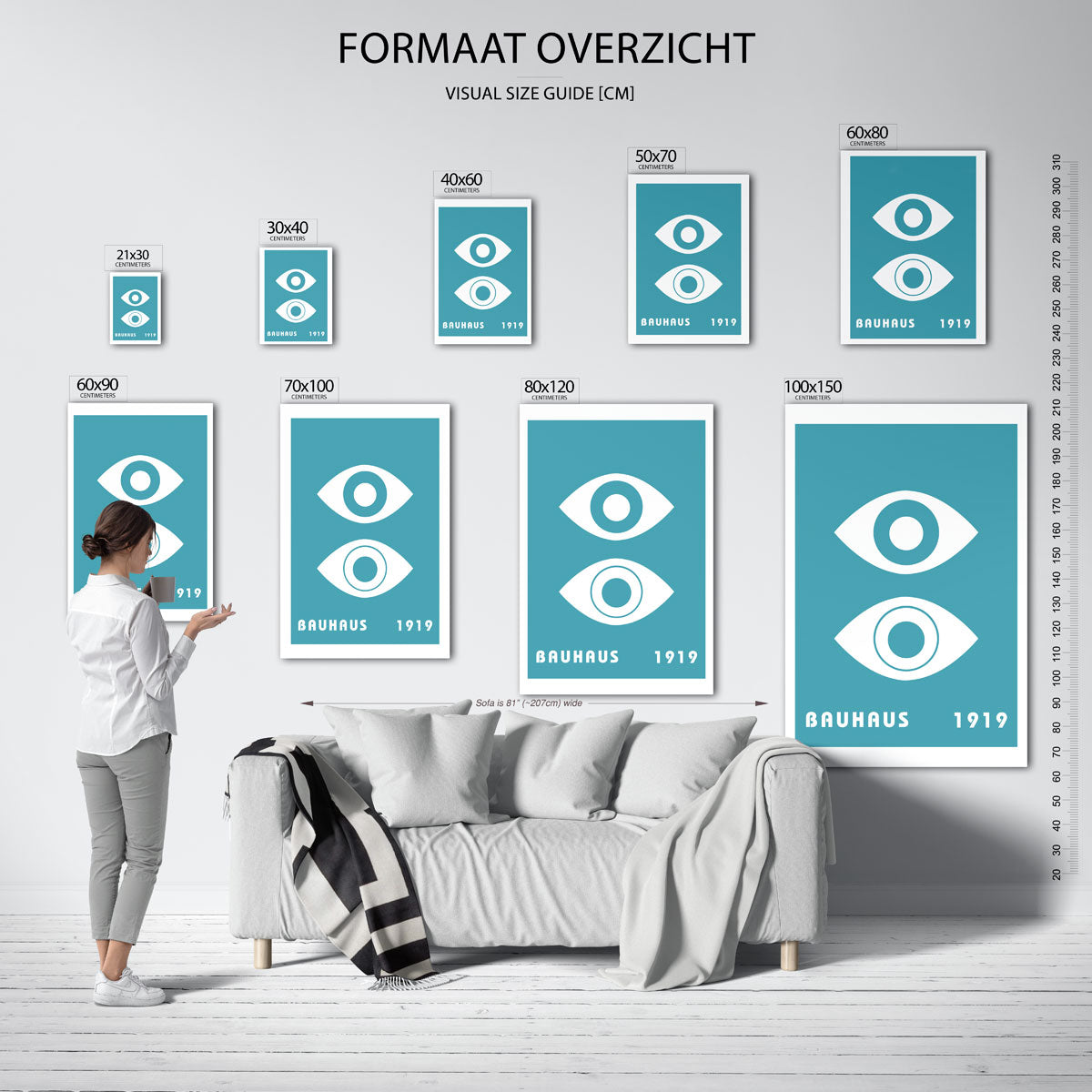 Oogvormen en kleur – geometrische poster in Bauhaus-stijl van WallArtistic