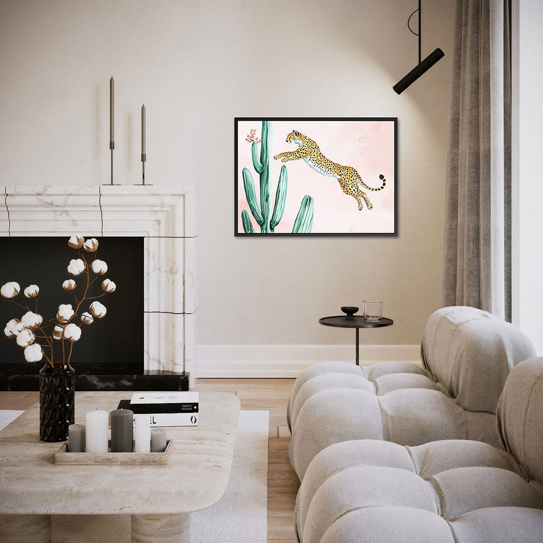 Springende luipaard – Dieren kunstwerk – liggende wanddecoratie