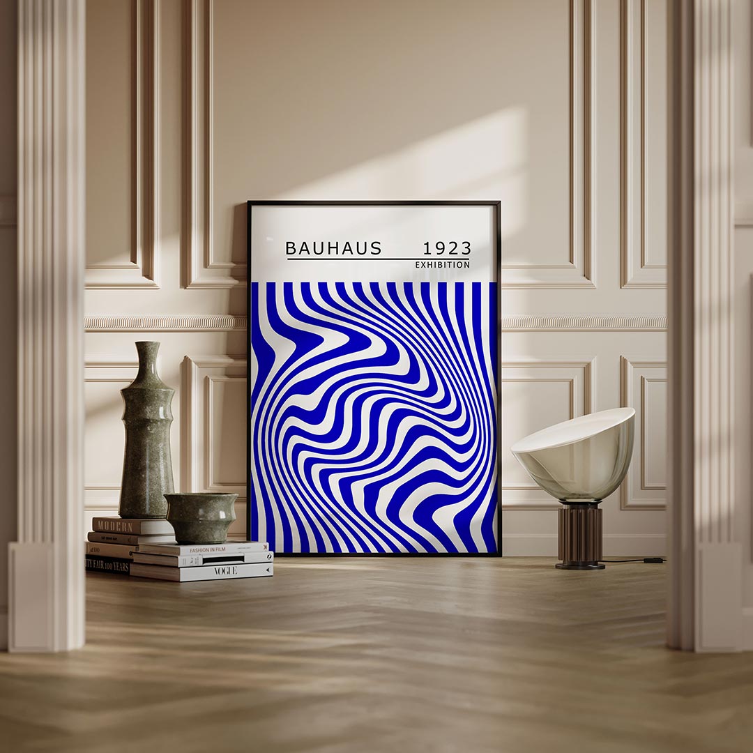 Golvend lijnenspel – moderne Bauhaus wandkunst als poster