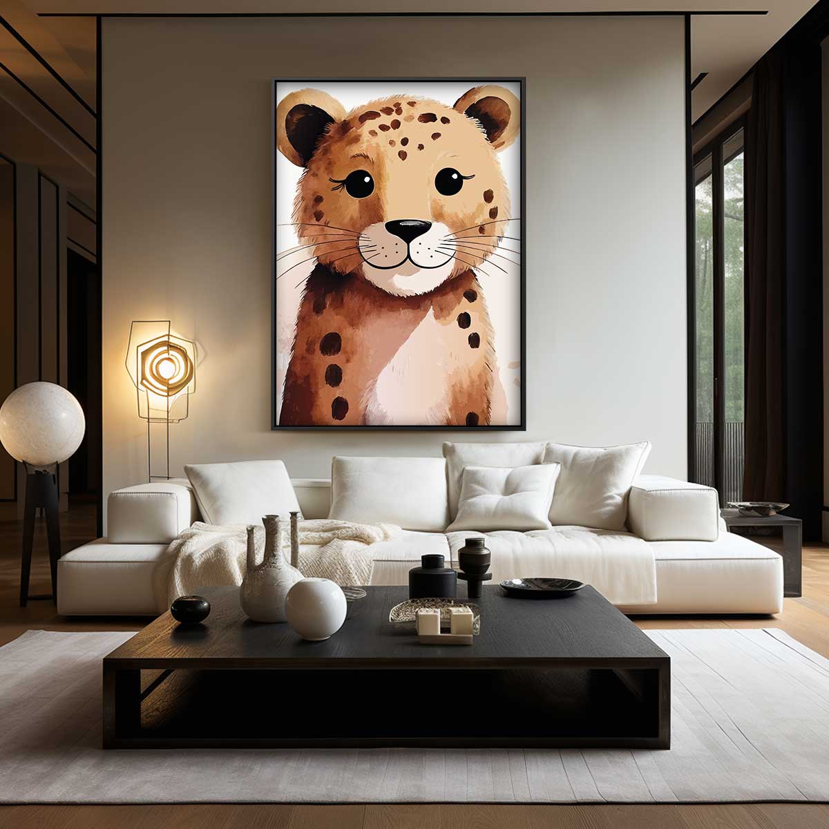 Schattige Luipaard Illustratie – canvas wanddecoratie in portret formaat