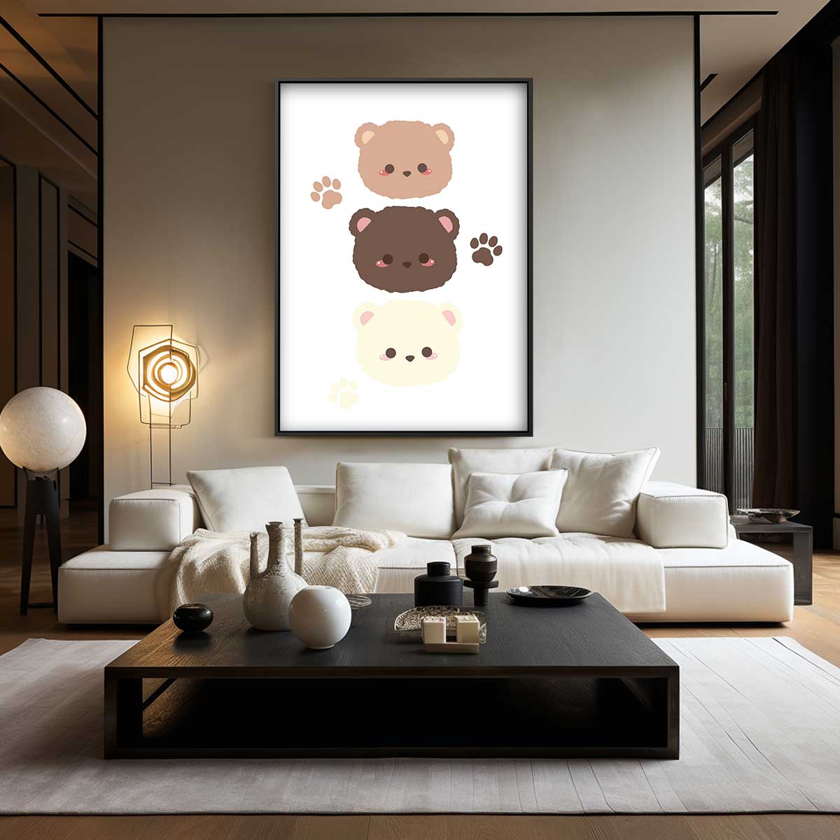Schattige Berenkoppen Illustratie – canvas wanddecoratie in portret formaat