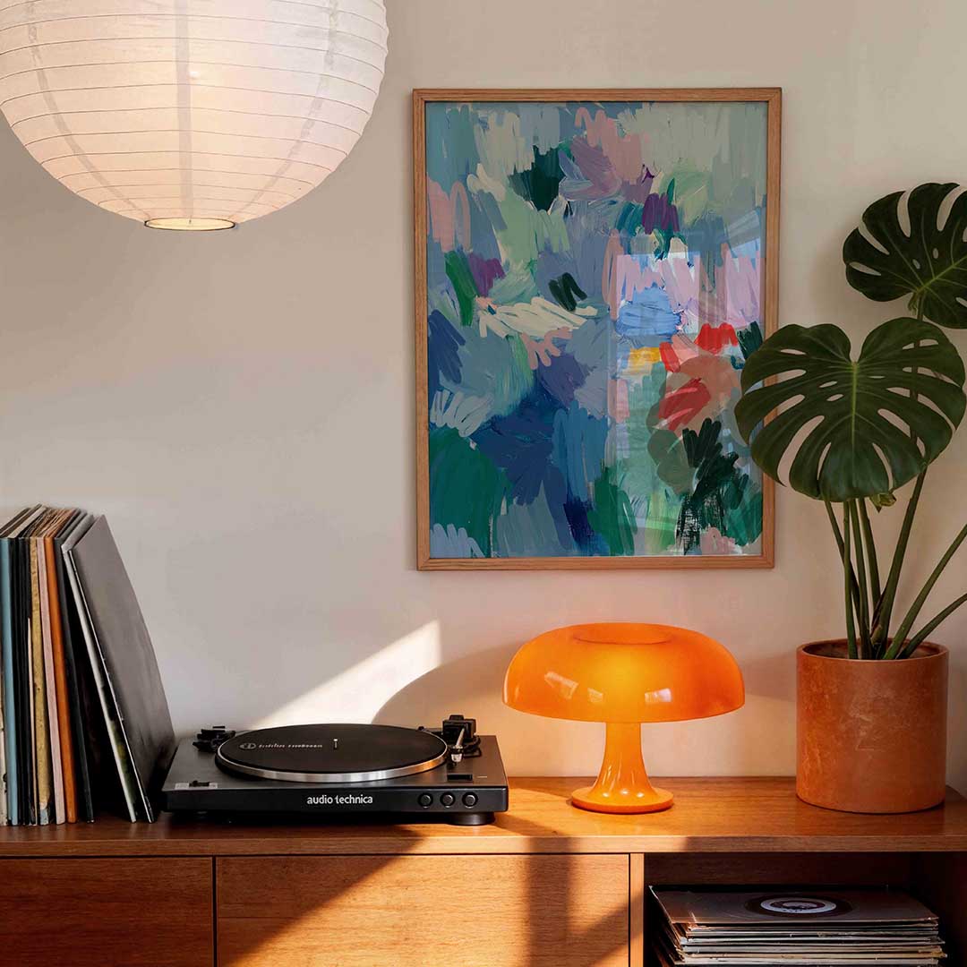 Abstracte penseelstreken – staande bloemen wanddecoratie van WallArtistic