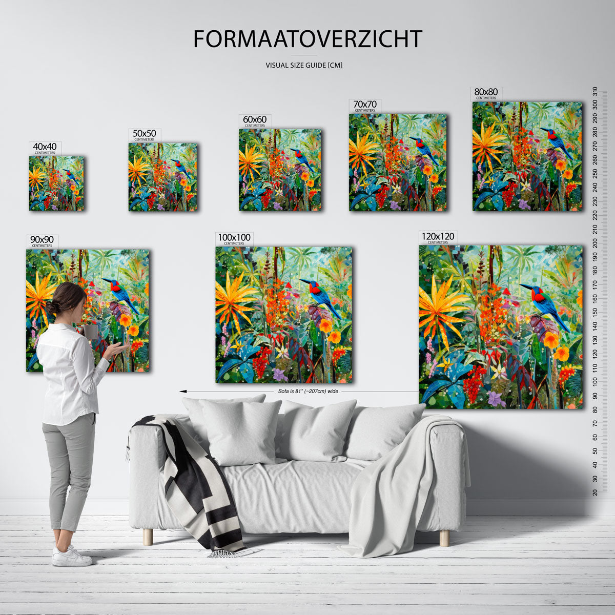 Vogel en bloemen – tropische wandkunst als vierkante poster
