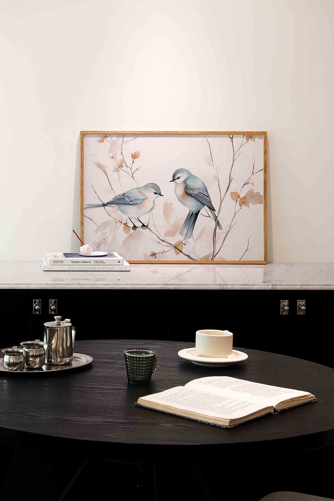 Vogels op tak – abstracte poster in liggend formaat