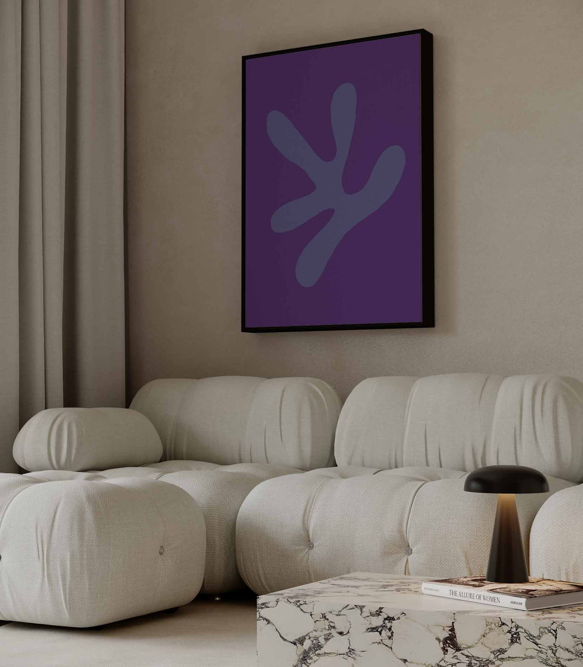 Speelse Paarse Vormen – staande wandkunst voor woonkamer of interieur