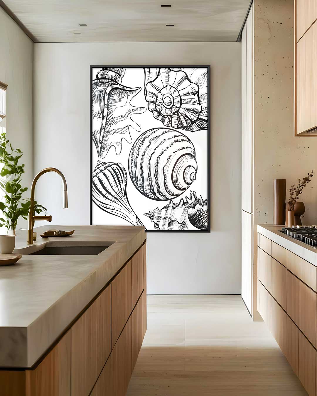 Schelpen Illustratie – kunstwerk met zwarte baklijst
