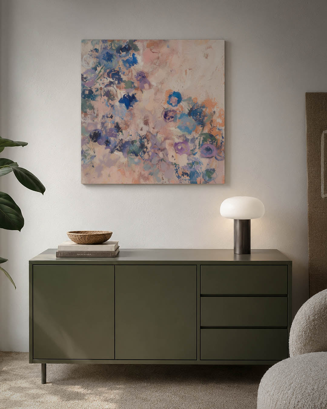 Dromerige kleurenexplosie kunstwerk – detailweergave – dit werk toont een levendige mix van kleuren en vormen, met zachte