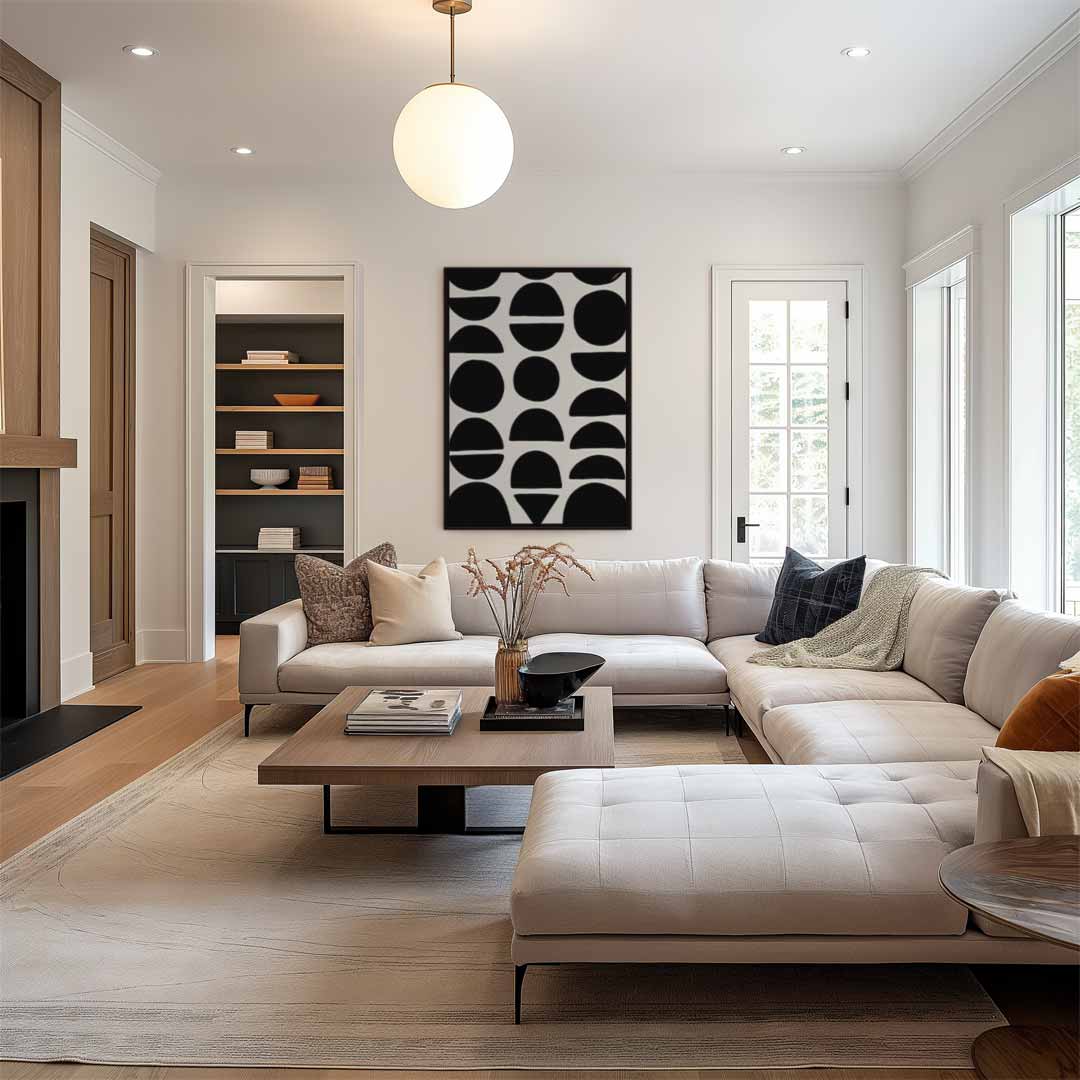 Zwarte Vormen op Wit – staand kunstwerk voor modern interieur