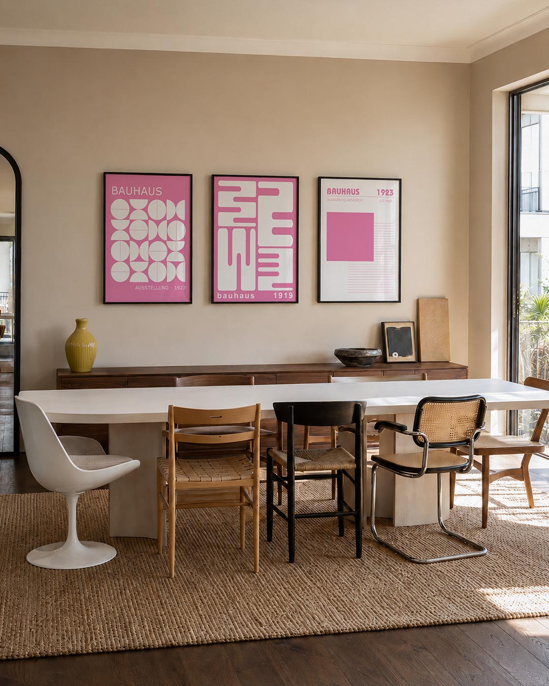 Vormen en vlakken driedelige posterset – deze posterset in drie delen toont een speelse ordening van witte geometrische