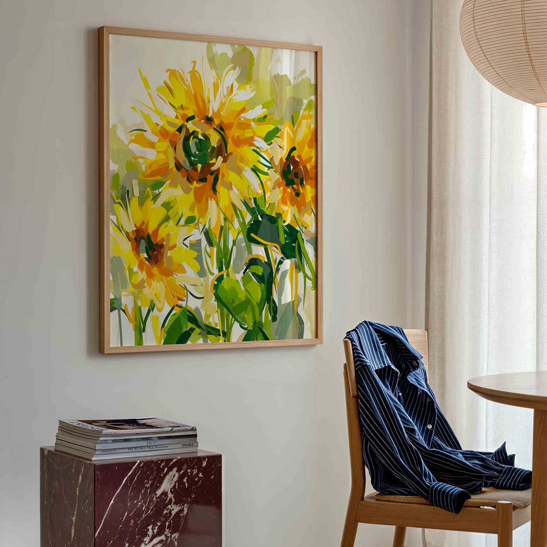 Zonnebloemen – kleurrijke illustratie poster in staand formaat