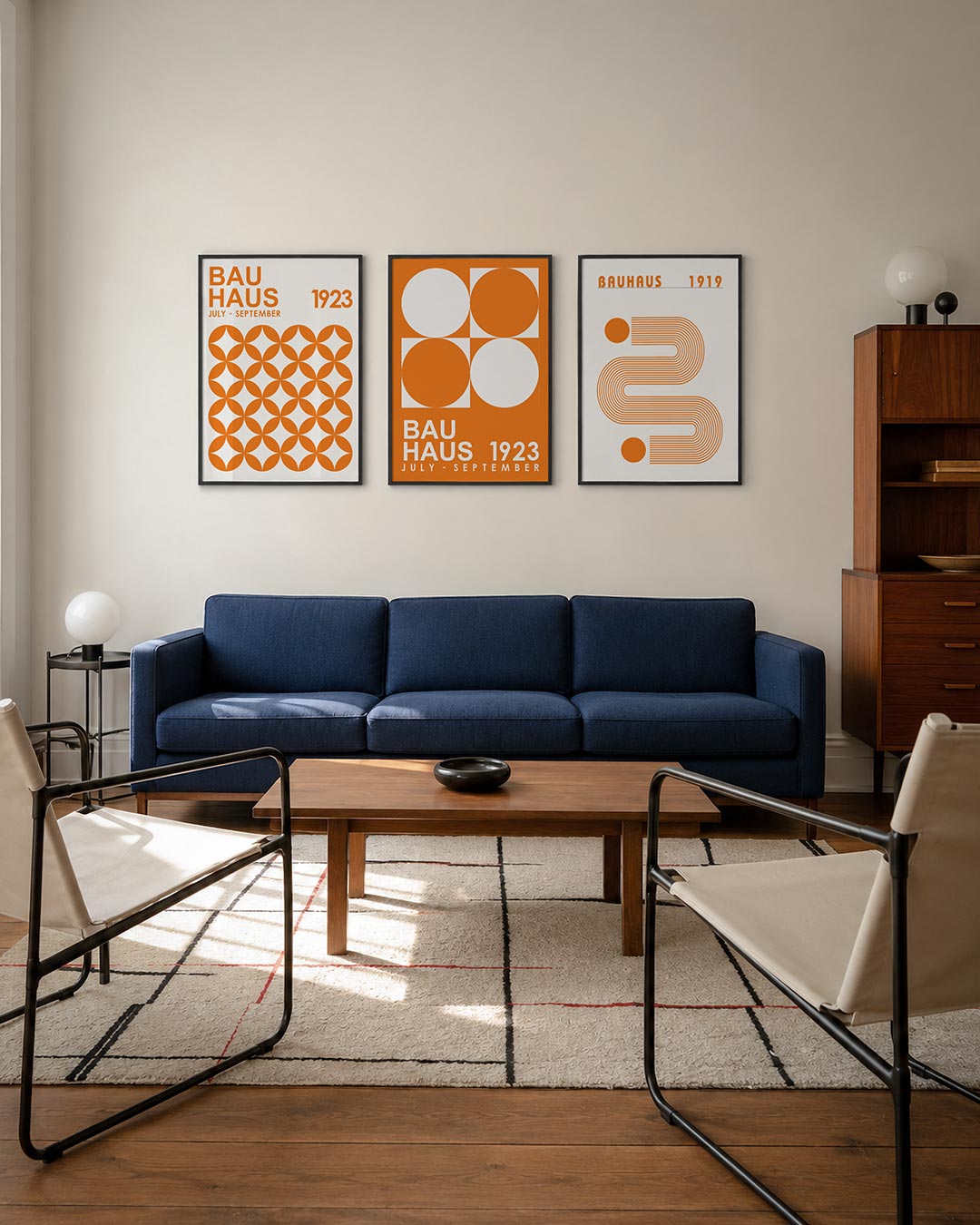 Oranje cirkelpatroon driedelige posterset – deze posterset in drie delen toont een levendig oranje patroon van overlappende