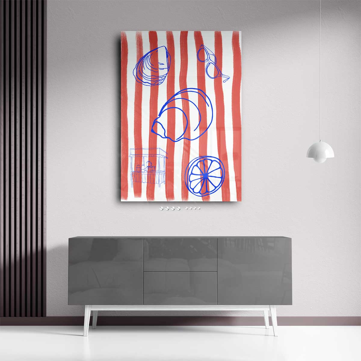 Zomerstrepen en Strandvibes – plexiglas wanddecoratie in portret formaat