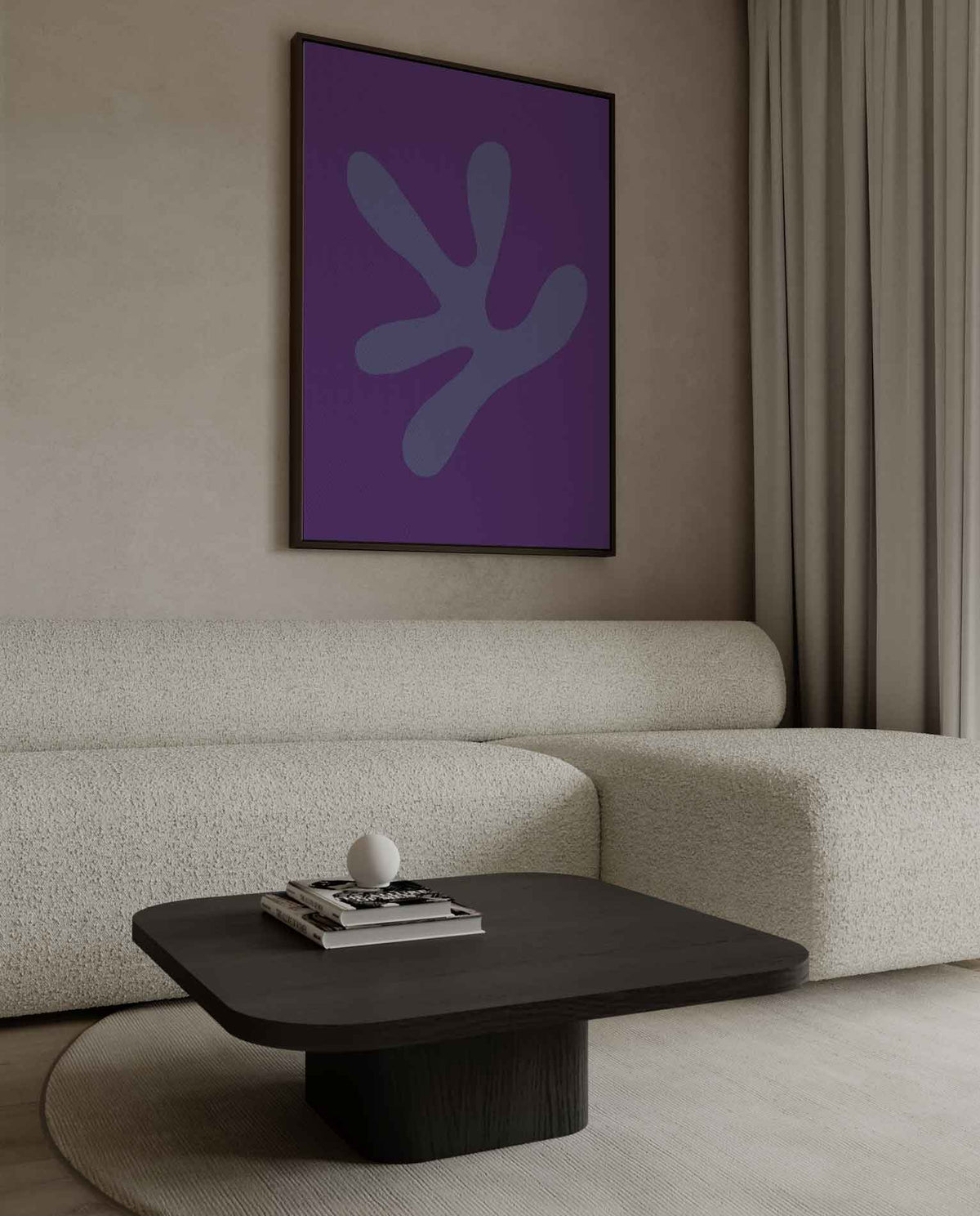 Speelse Paarse Vormen – dibond kunstwerk als wanddecoratie