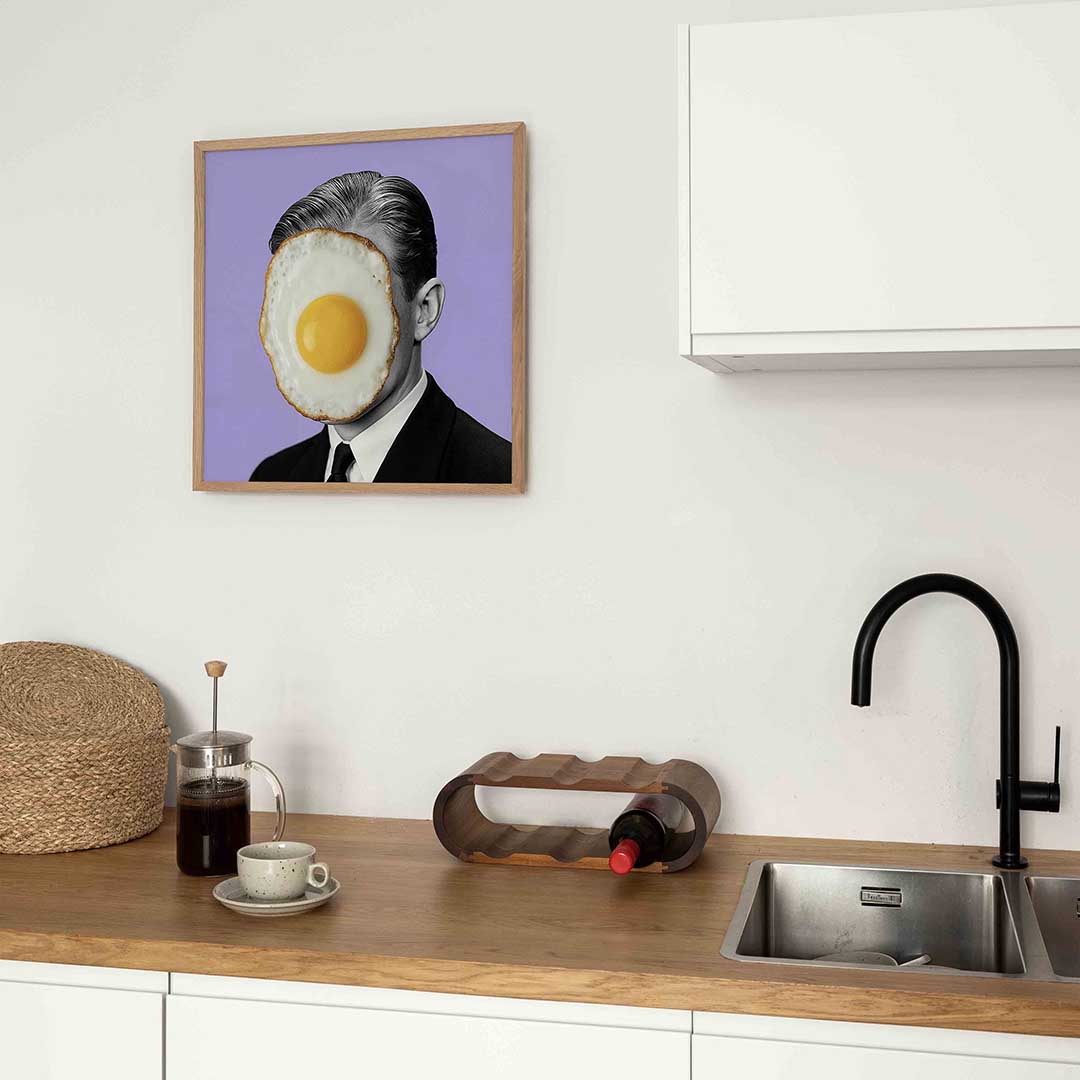 Man met gebakken ei – kleurrijke Pop Art poster in vierkant formaat