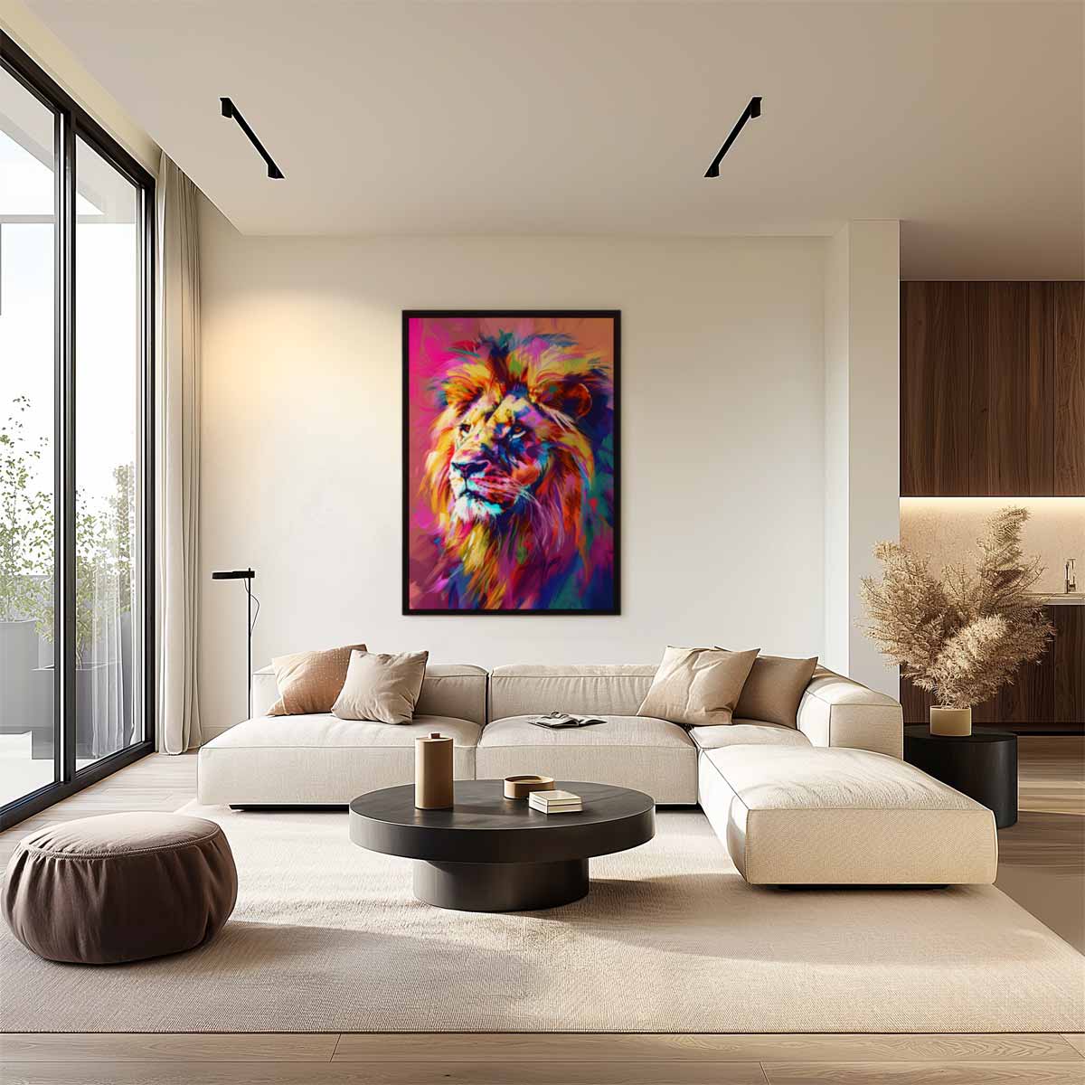 Kleurrijke Leeuw – staand kunstwerk voor modern interieur