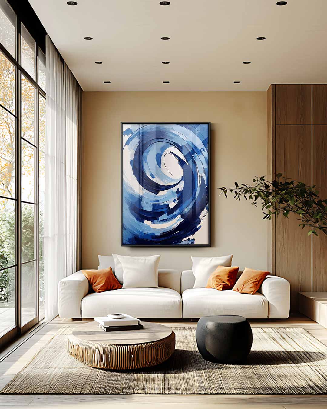 Blauwe Wirwar – staande wandkunst voor woonkamer of interieur