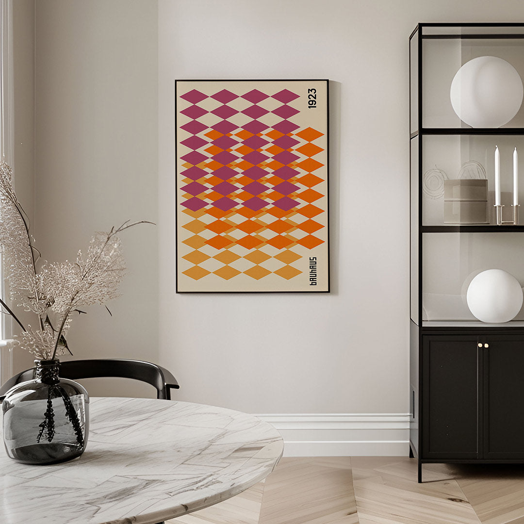 Ruitvormige patronen – geometrische Bauhaus poster in staand formaat
