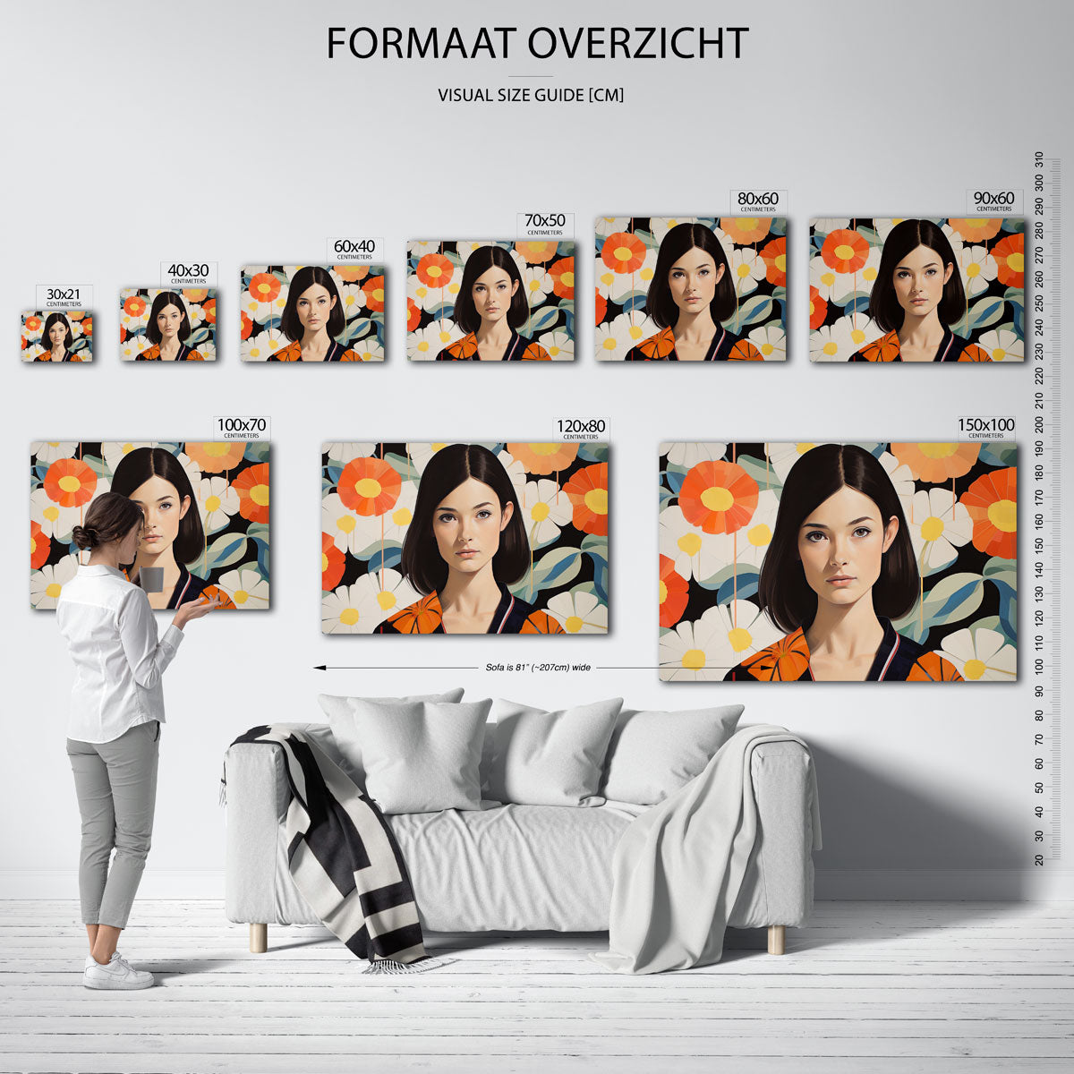 Vrouw met bloemen – liggende muurposter met vrouwelijk portret