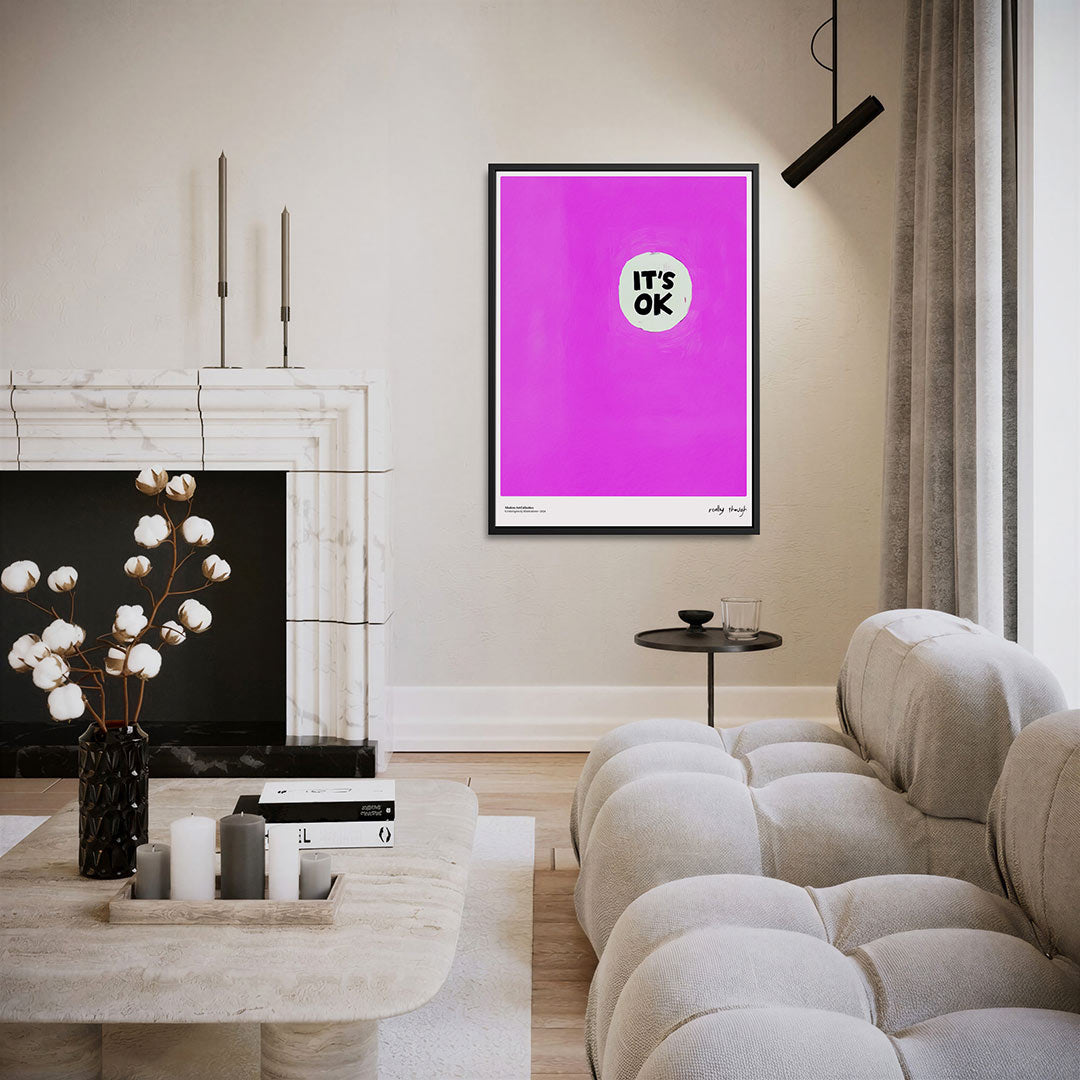 Roze cirkeltekst – moderne staande wandkunst